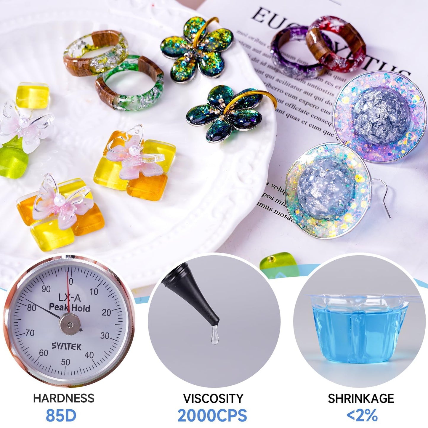 LET'S RESIN UV Resin, 300g Low Viscosity Crystal Clear Thin Resin Kit, Quick-Curing & Low Shrinkage Ultraviolet Epoxy Resin for Crafts, Casting, Silicone Molds