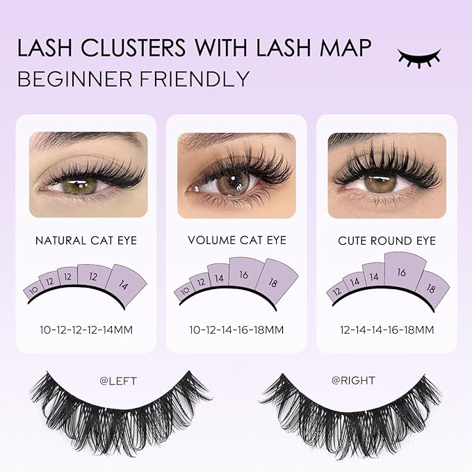 SOFENIDA Lash Clusters Kit Wispy Lash Clusters Cluster Eyelash Extensions 10-18mm Lash Extension Kit Eyelash Cluster Eyelash Extensions Waterproof DIY Individual Lashes Clusters with Soft Thin Band