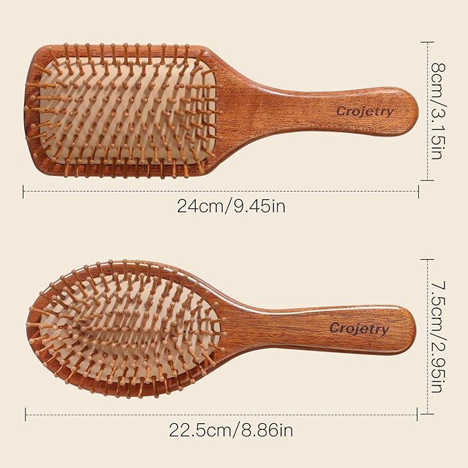 2-Piece Bamboo Hair Brush Set for Hair Growth (Oval & Square) - Natural Wooden Scalp Massage Brush with Bamboo Bristles,Detangling Hairbrush for Women,Men,All Hair Types - Ergonomic Handle