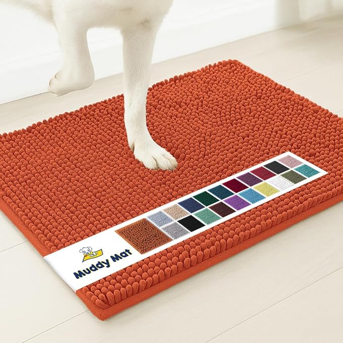 Muddy Mat® | Super Absorbent Door Mat Indoor, Microfiber Quick Dry Chenille Entryway Rug, Non-Slip Front Door Mat, Indoor Mats for Entryway, Machine Washable Pet Rug, Orange 24"x36"
