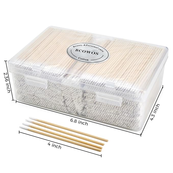 1500PCS Pointed Cotton Swabs with Storage Case - 4 inch Microblading Precision Tip Cotton Swabs with Wooden Sticks - Micro Tips for Makeup Eyelash Extensions Nail Art Supplies