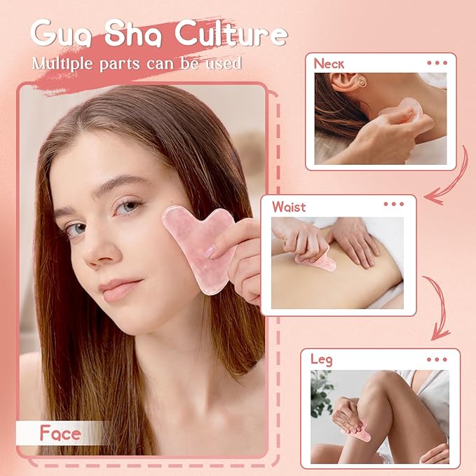 Flagest Gua Sha Rose Quartz Massage Tool, Facial Tool for Scraping and SPA Acupuncture Therapy, Heart Shape Trigger Point Treatment on Face (Rose Quartz)