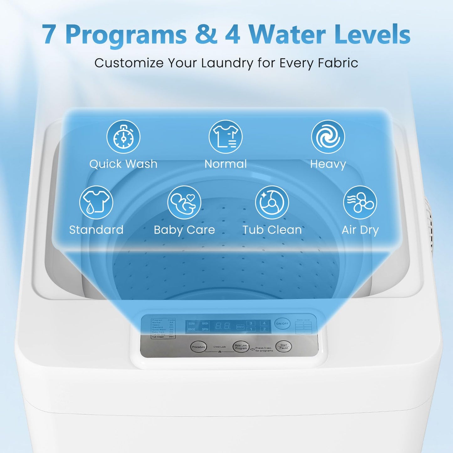 Auertech Portable Washing Machine, 2.0 cu.ft Capacity Fully Automatic Washer with Drain Pump, 7 Programs, 4 Water Levels, Portable Washer Dryer Combo for Apartment, RV, Dorm