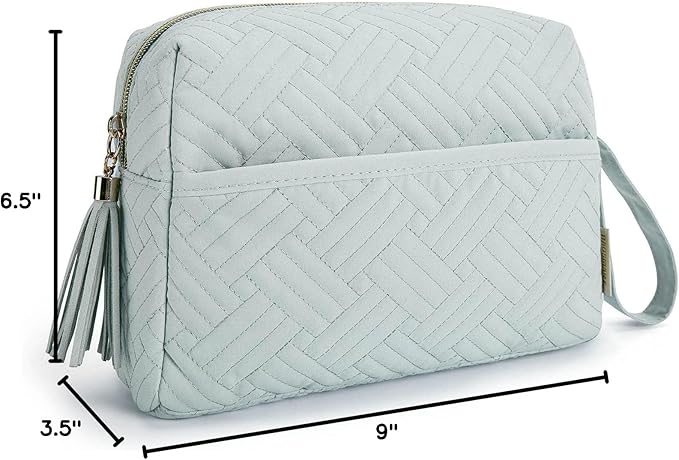 BAGSMART Makeup Bag, Cosmetic Bag for Purse,Travel Make Up Pouch,Water-resistant Toiletry Bag Elegant Roomy, Makeup Accessories Organizer, Light Blue