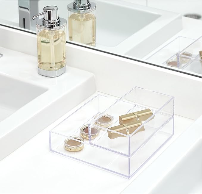 iDesign Plastic Makeup Drawer Organizer Tray - Vanity Organizer or Desk Drawer Organizer - Set of 2 - Clear