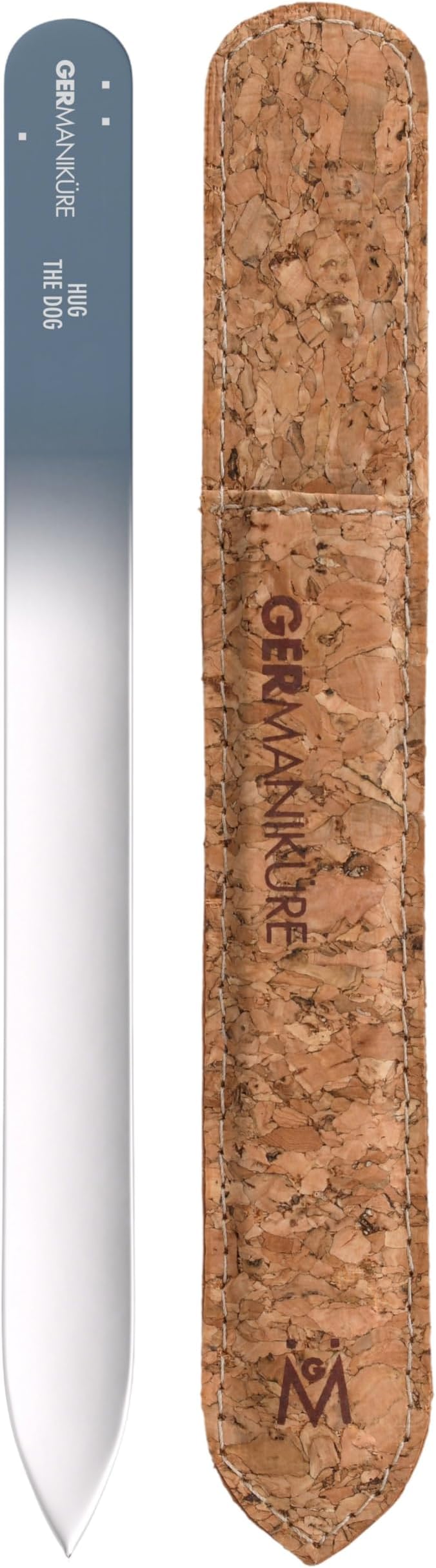 GERMANIKURE Glass Nail File in Cork Sleeve - Hug The Dog - Professional Crystal Nail File for Natural Nails - Ideal Manicure & Pedicure Tool for Smooth, Easy Shaping - Nail Care Gift