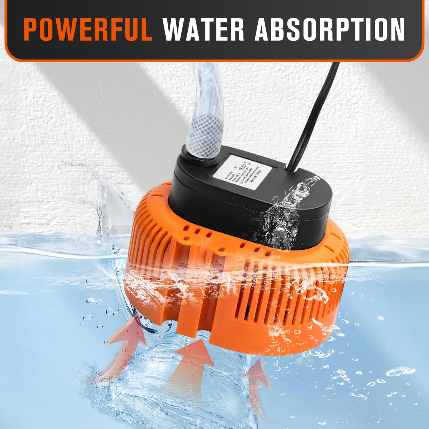 Sump Pump,Pool Cover Pump above Ground,submersible water pump Swimming Water Removal Pumps,for Swimming Pool Basement Garden Pond Tubs Draining,75W,Max Flow:850GPH,3 Adapters,25 Ft Power Cord (Orange)