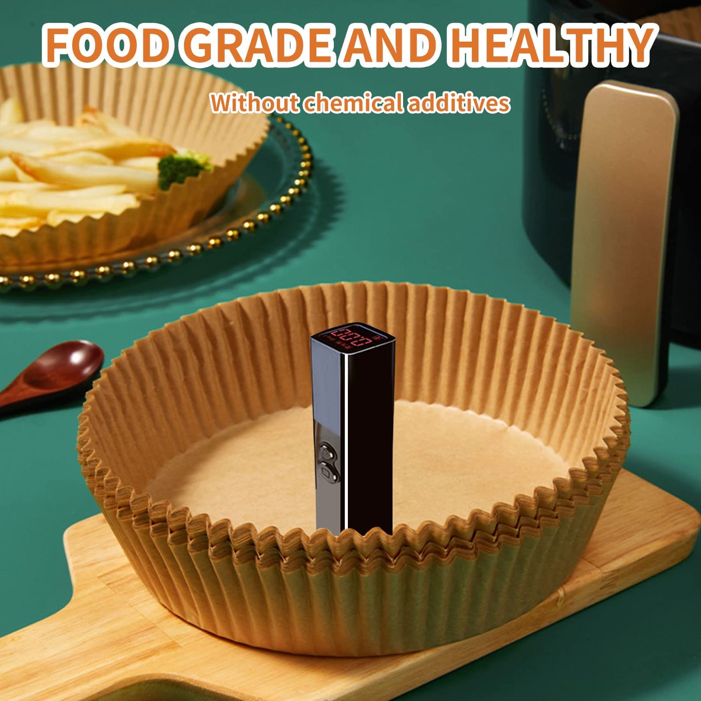 Air Fryer Disposable Paper Liner, 100PCS 6.3" Natural Parchment Paper for Air Fryer Oil-proof Water-proof, Food Grade Parchment for AirFryer, Steamer, Microwave Etc