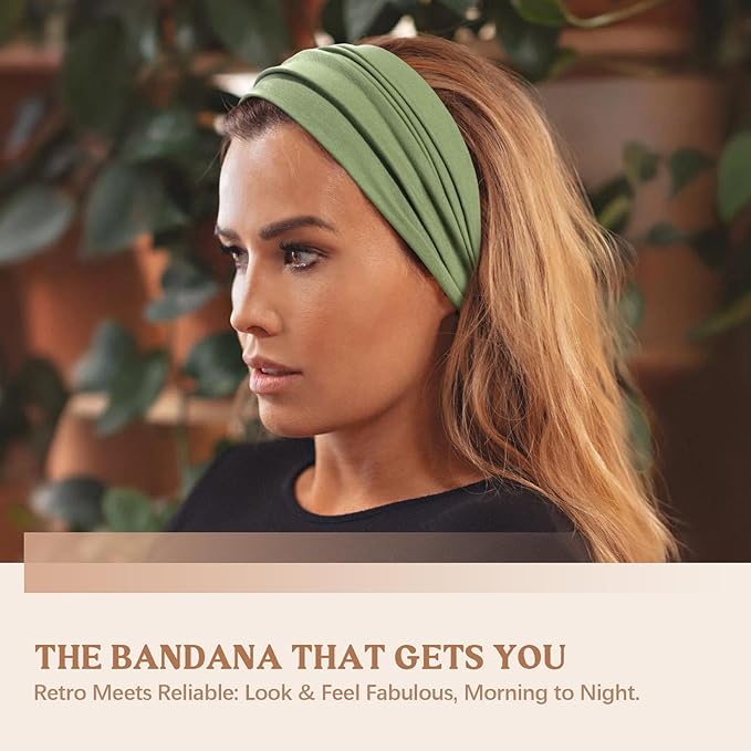 Awumbuk Wide Headbands for Women Knotted No Slip Head Bands Soft Turban Headband Hair Accessories Boho African Solid Color Head Wraps for Women Yoga Workout Pack of 6