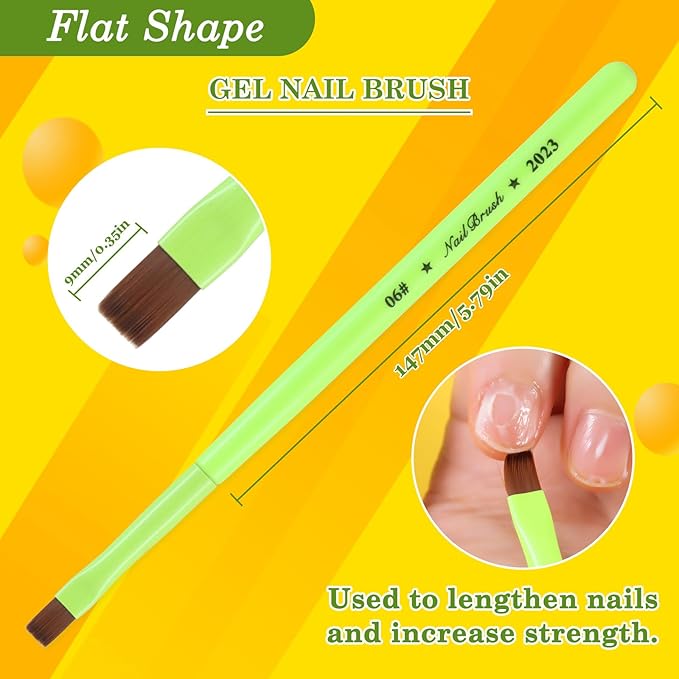 Fluorescent Green Nail Art Clean Up Brushes for Cleaning Polish Mistakes on the Cuticles, Acetone Resistant Nail Brushes, and Fingernail Cleaning Brushes for Nail Art and Designs (Round&flat&Bevel)