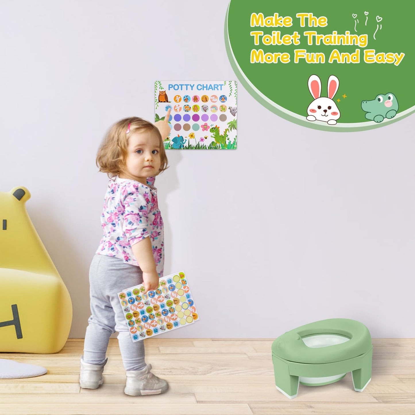 MCGMITT Portable Potty for Kids Travel - Foldable Training Toilet Chair for Toddler Girls with Storage Bags, Potty Training Toilet for Outdoor and Indoor Easy to Clean(Green)