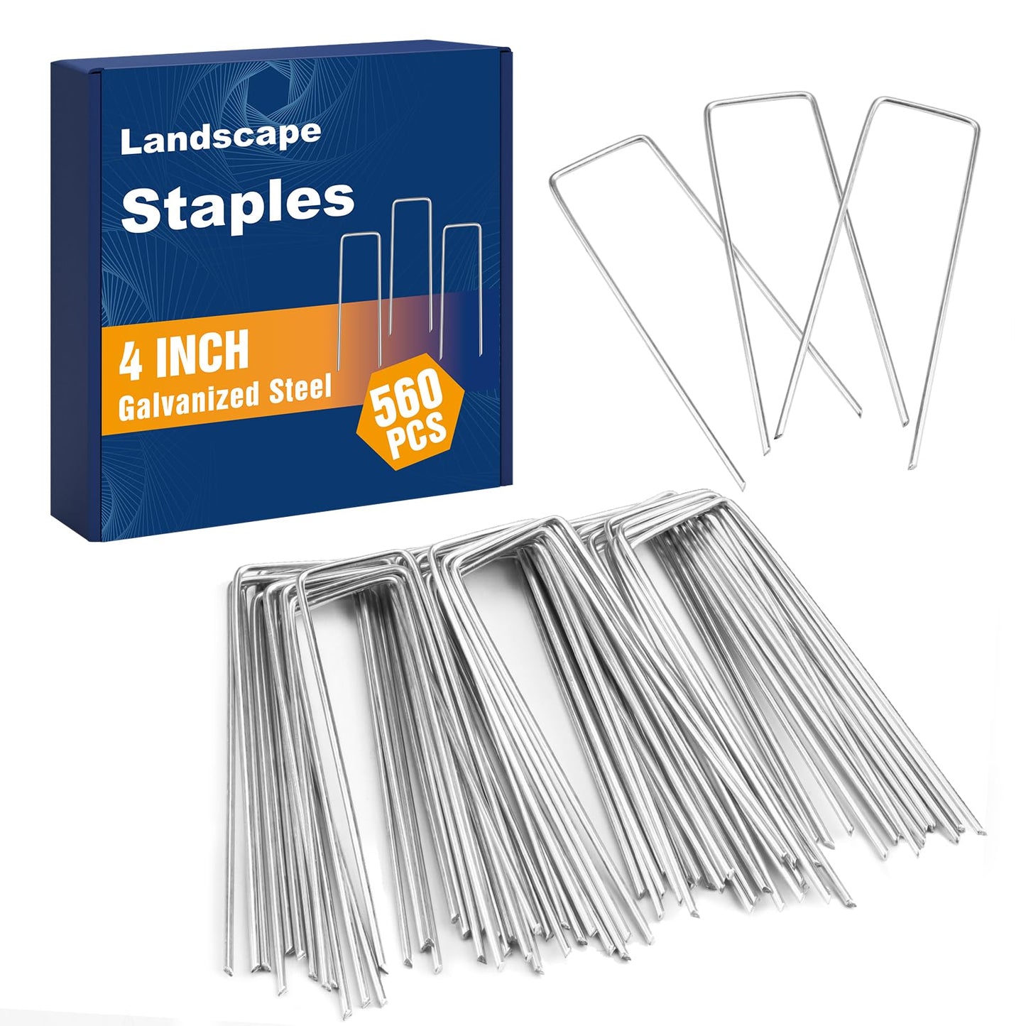 Whonline 560 Pack Landscape Staples 4 Inch, Galvanized Garden Stakes U-Shaped SOD Landscaping Fabric Pins Yard Ground Staples for Gardening Lawn Turf Securing Irrigation Pipe Hose Plant Cover Bulk