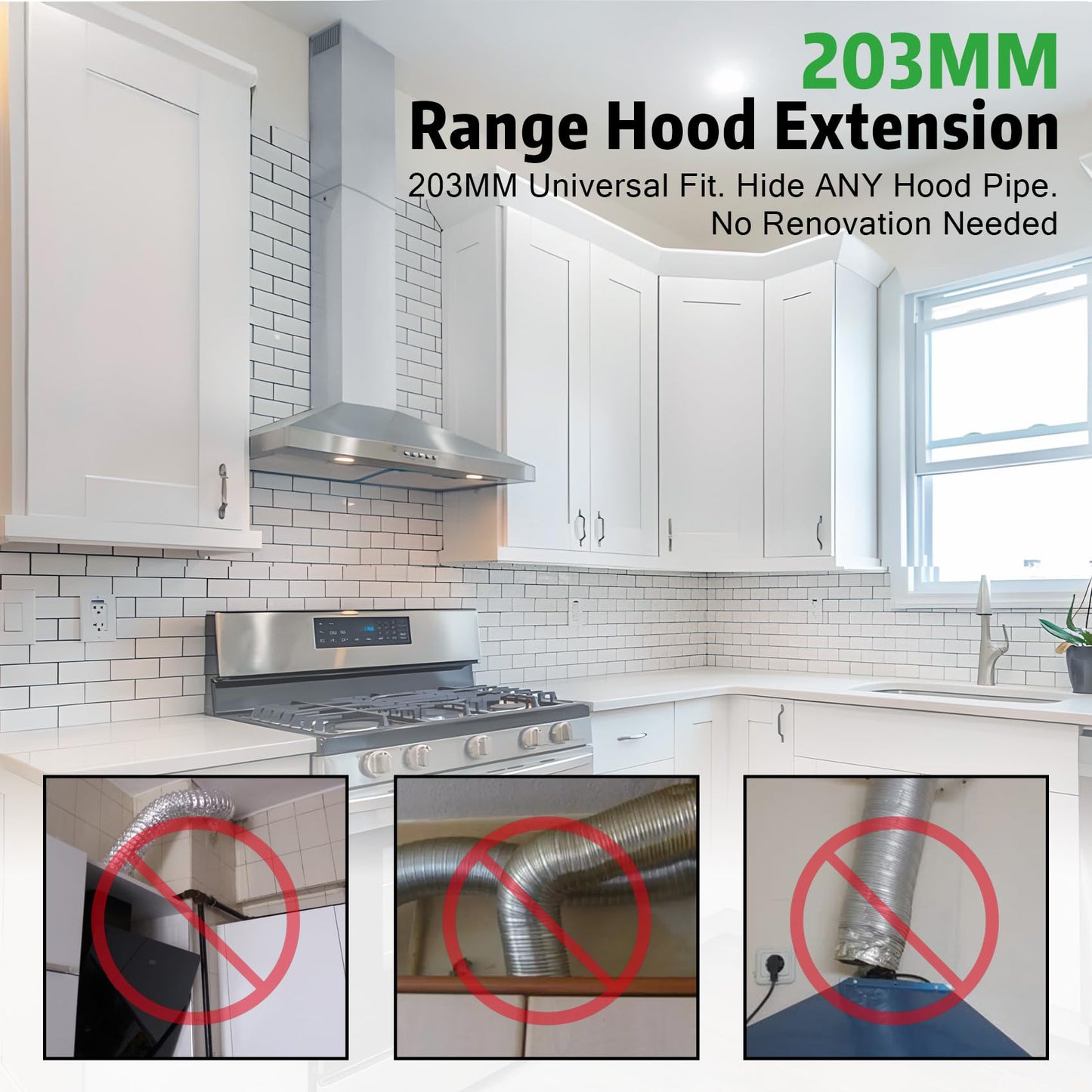 31.5" x 8" x 6.7" Range Hood Chimney Extension, Adjustable Chimney 31.5-63 IN, 203MM Width Stainless Steel Range Hood Chimney Extension, Extend Ventilation Reach, Universal Fit For Most Kitchens