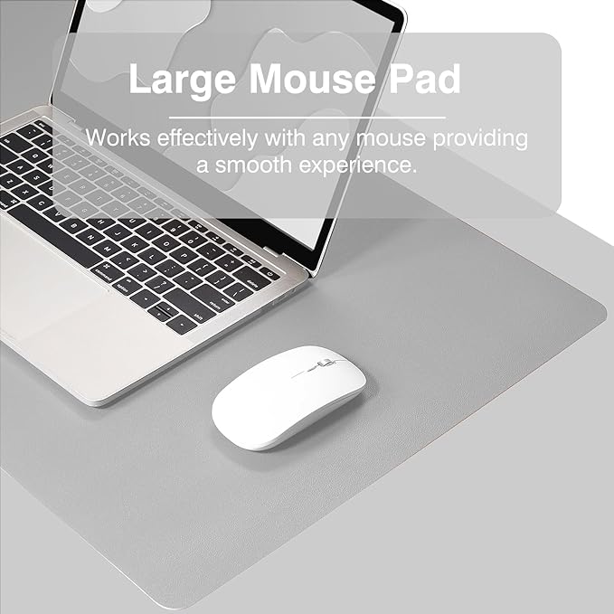 TOWWI Dual Sided Desk Pad, Large Desk Mat, Waterproof Desk Blotter Protector Mouse Pad, Leather Desk Pad Large for Keyboard and Mouse (24" x 14", Gray/Sliver)