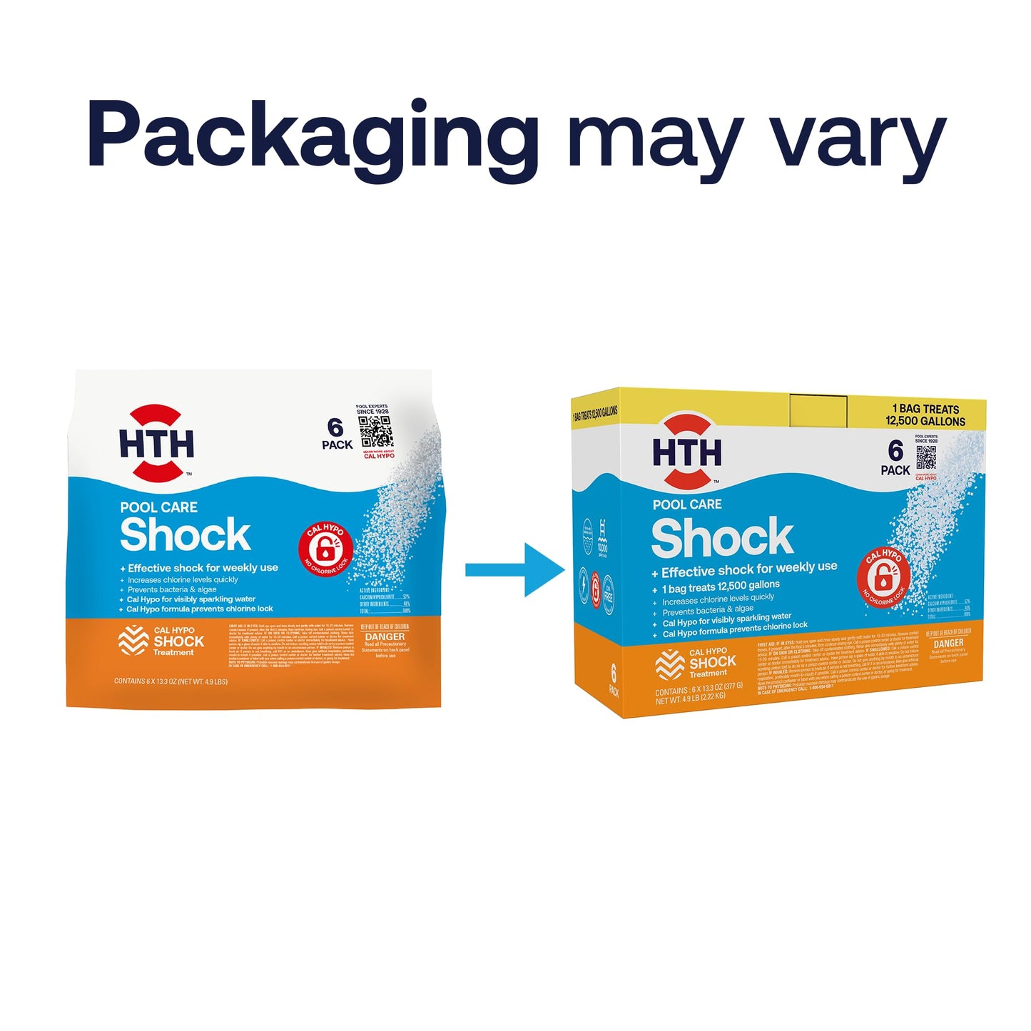 HTH 52030B Swimming Pool Care Shock, Swimming Pool Chlorinator Boosts Chlorine Levels, Cal Hypo Formula, 13.3oz (Pack of 6)