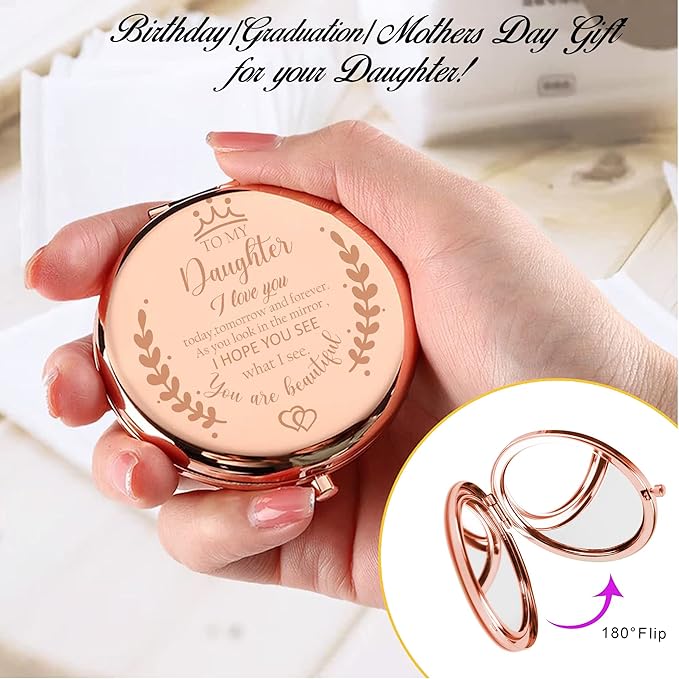 Soulpetals Daughter Gift from Mom, Birthday Gifts for Daughter Adult, Gifts for Daughters from Mothers, Daughter Wedding Gift from Mom to My Daughter Makeup Compact Mirror