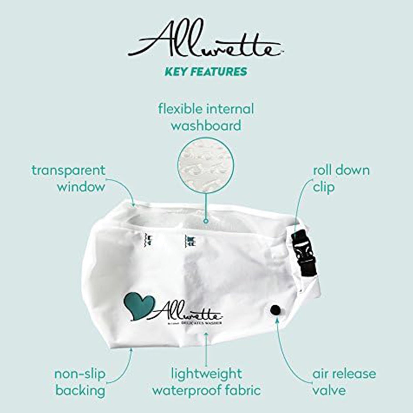 Allurette Portable Delicates Wash Bag - Gentle Hand-Wash Alternative for Merino, Silk & Lingerie - Ideal for Travel, Sink Washing & Small Loads