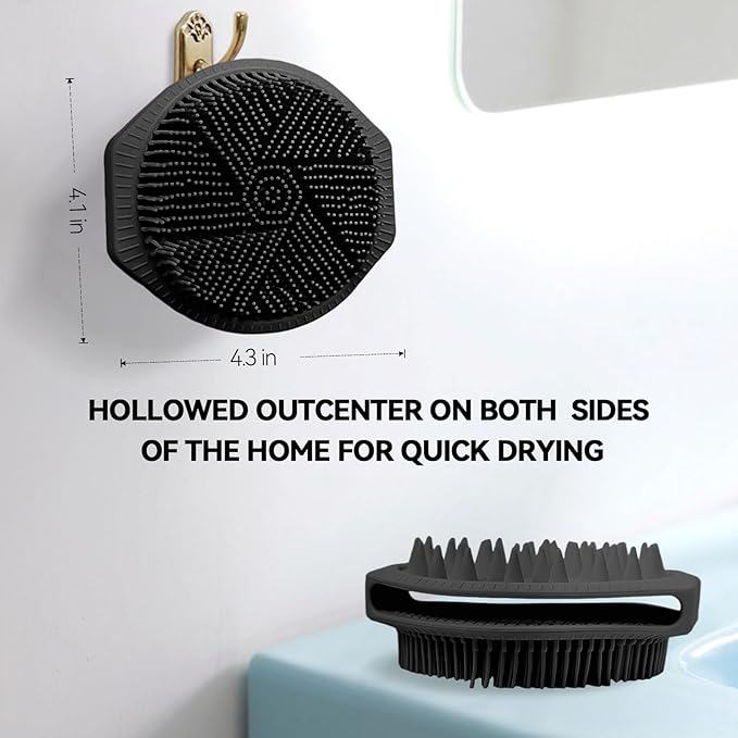OTHIX Dual-Sided Silicone Body Scrubber, 2-in-1 Silicone Loofah for Shower Exfoliating Body Brush for Men and Women for All Skin, Scalp Massager Lather WellÃ¯Â¼ÂEasy to Clean (Black)