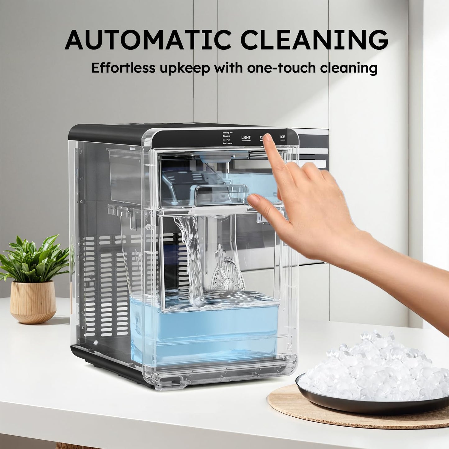 Mojgar Countertop Ice Maker Machine with Handle, Portable Ice Maker Produces 26Lbs/24H, 8 Bullet Ice Cubes Ready in 6 Mins, 2 Ice Sizes, Self-Cleaning Ice Machine for Home, Kitchen, RV & Camping