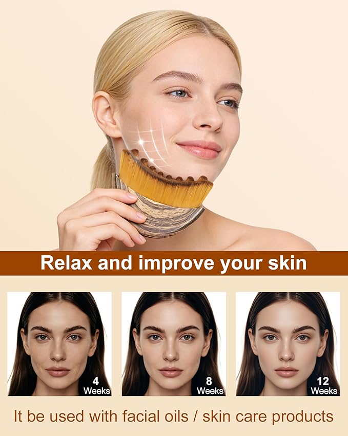 2Pcs Lymphatic Contour Face Brush,Lymphatic Drainage Massager with Super Soft Bristles,Face Sculpting Brush to Reduce Puffiness & Define Jawline,Dry Brush with Hypoallergenic Ergonomic