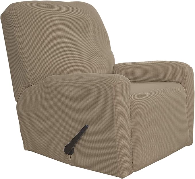Easy-Going Recliner Stretch Sofa Slipcover Sofa Cover 4-Pieces Furniture Protector Couch Soft with Elastic Bottom Kids, Spandex Jacquard Fabric Small Checks(Recliner,Natural)
