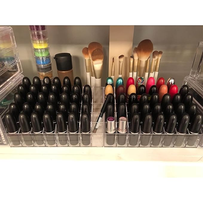 Hedume 2 Pack Lipstick & Makeup Organizer, 40 Slot Acrylic Cosmetic Display Case for Lipstick, Brushes, Bottles