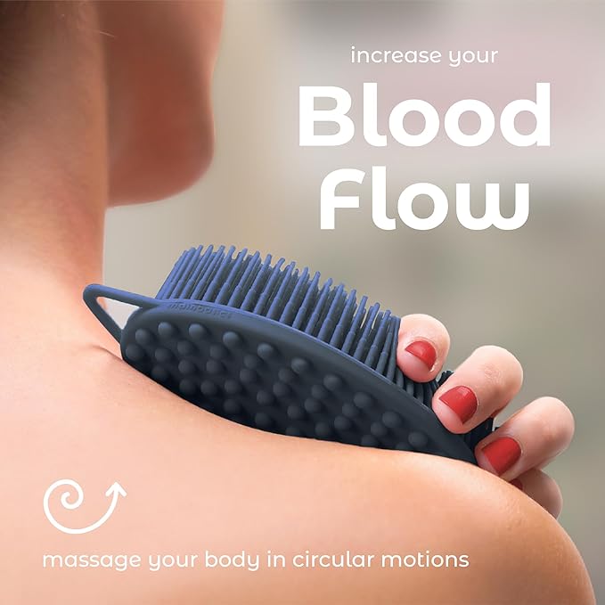 MainBasics Silicone Body Scrubber Dual-Sided Shower Loofah and Massaging Nodes (Dark Blue, Massage)