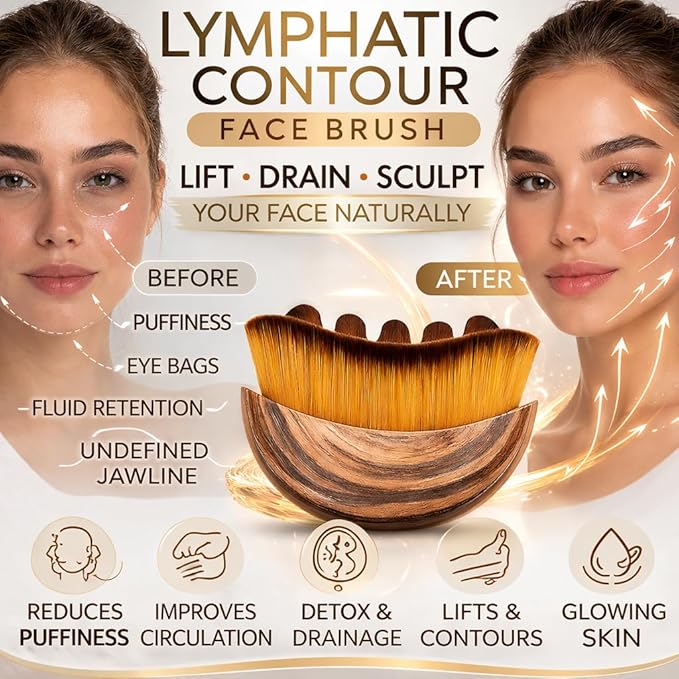 Lymphatic Contour Face Brush for Face and Neck, Soft Bristle Drainage Brush for Jawline Sculpting, Skin Tightening and Facial Massage