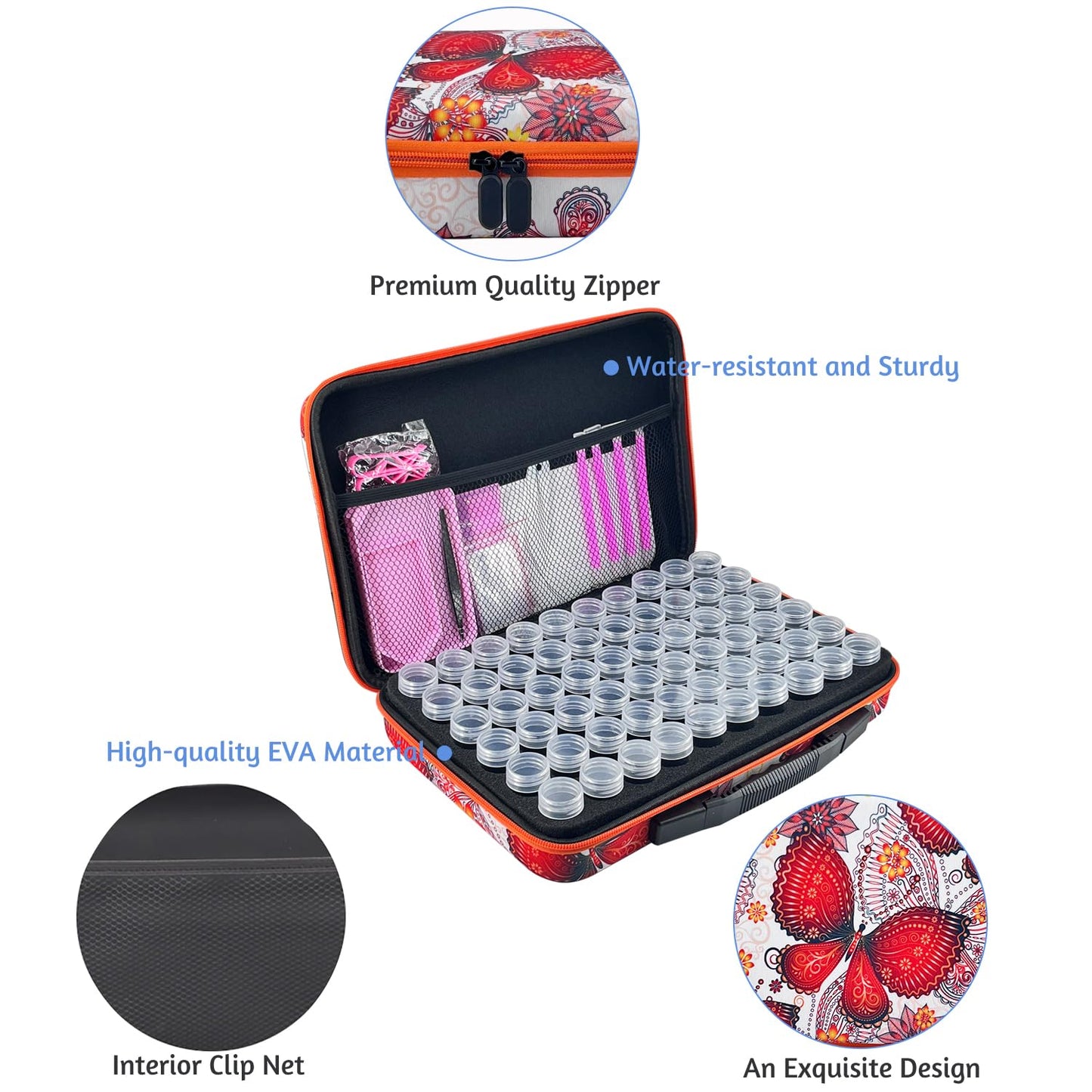 LIRUNQIU Diamond Painting Storage Containers, 30 Slots Diamond Art Accessories and Tools Kits Storage Box(Orange)