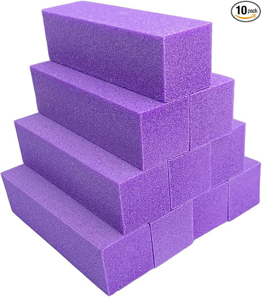 10 Pcs Nail Buffer Block for Acrylic and Natural Nails, 4 Sided Sanding Buffers for Gel Nails Fingernail Shine Buffing Filer Set, Professional Manicure Polisher Buffer Bulk Medium Grit (Purple)
