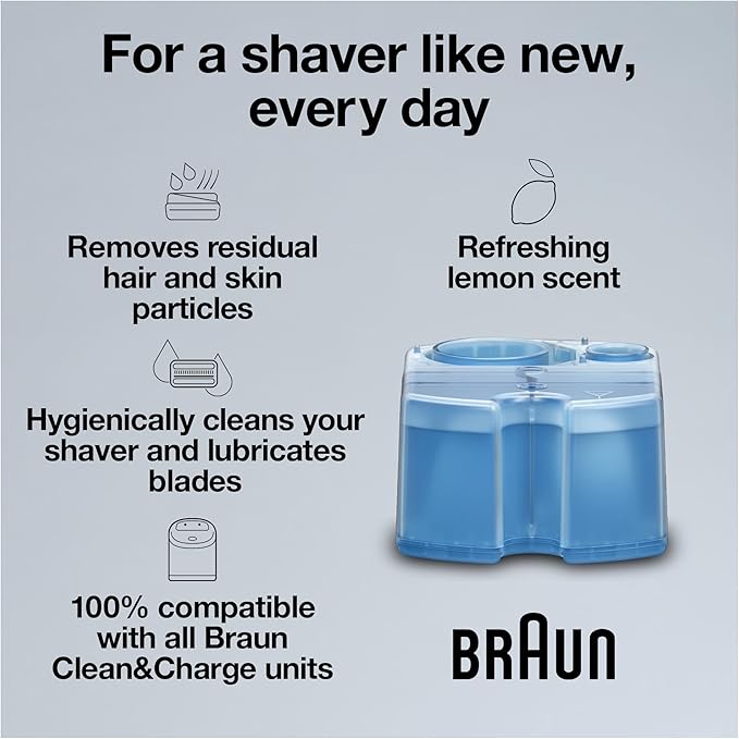 Braun Clean & Renew Refill Cartridges CCR, Replacement Shaver Cleaner Liquid Solution for Clean&Charge System, Pack of 4