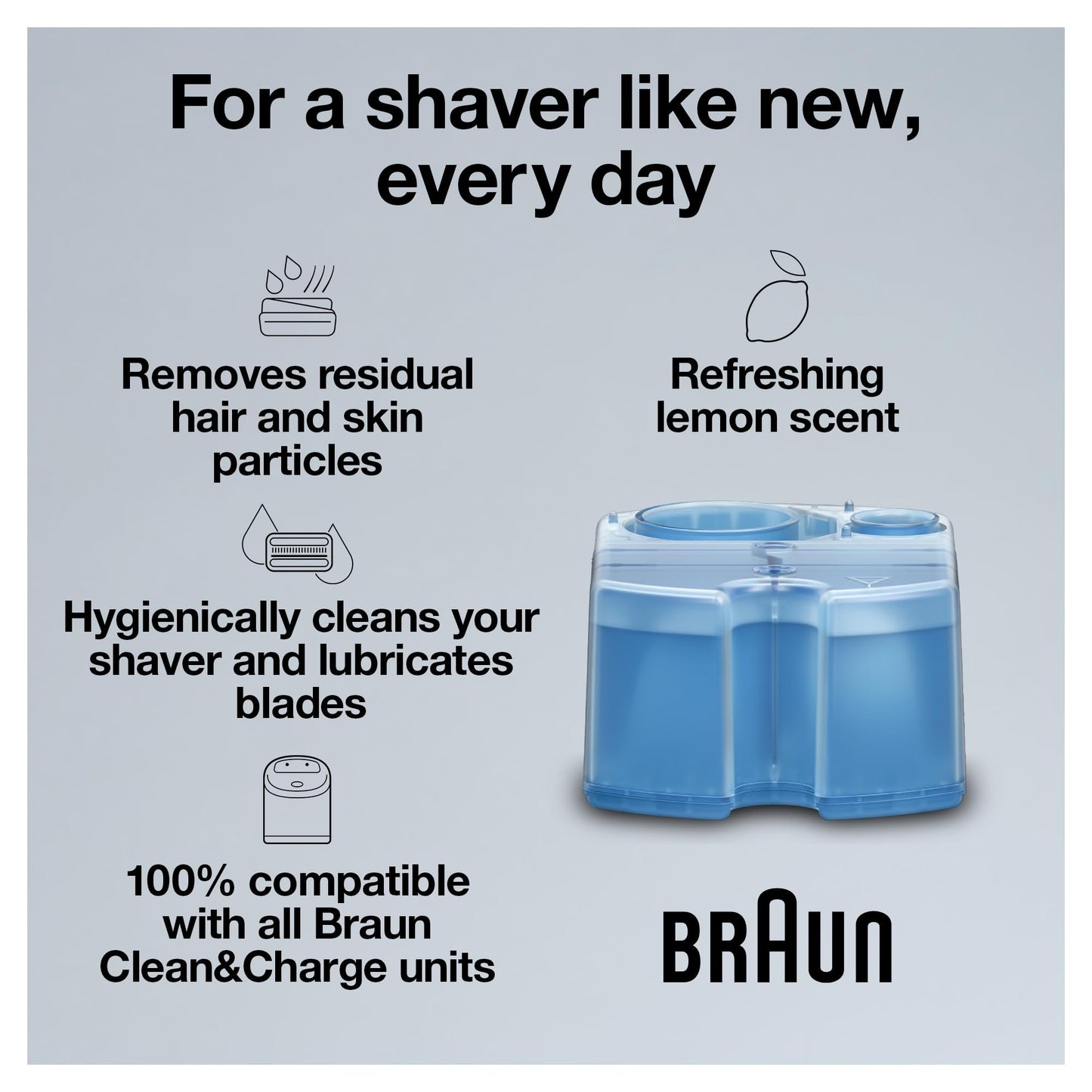 Braun Clean & Renew Refill Cartridges CCR, Replacement Shaver Cleaner Liquid Solution for Clean&Charge System, Pack of 4