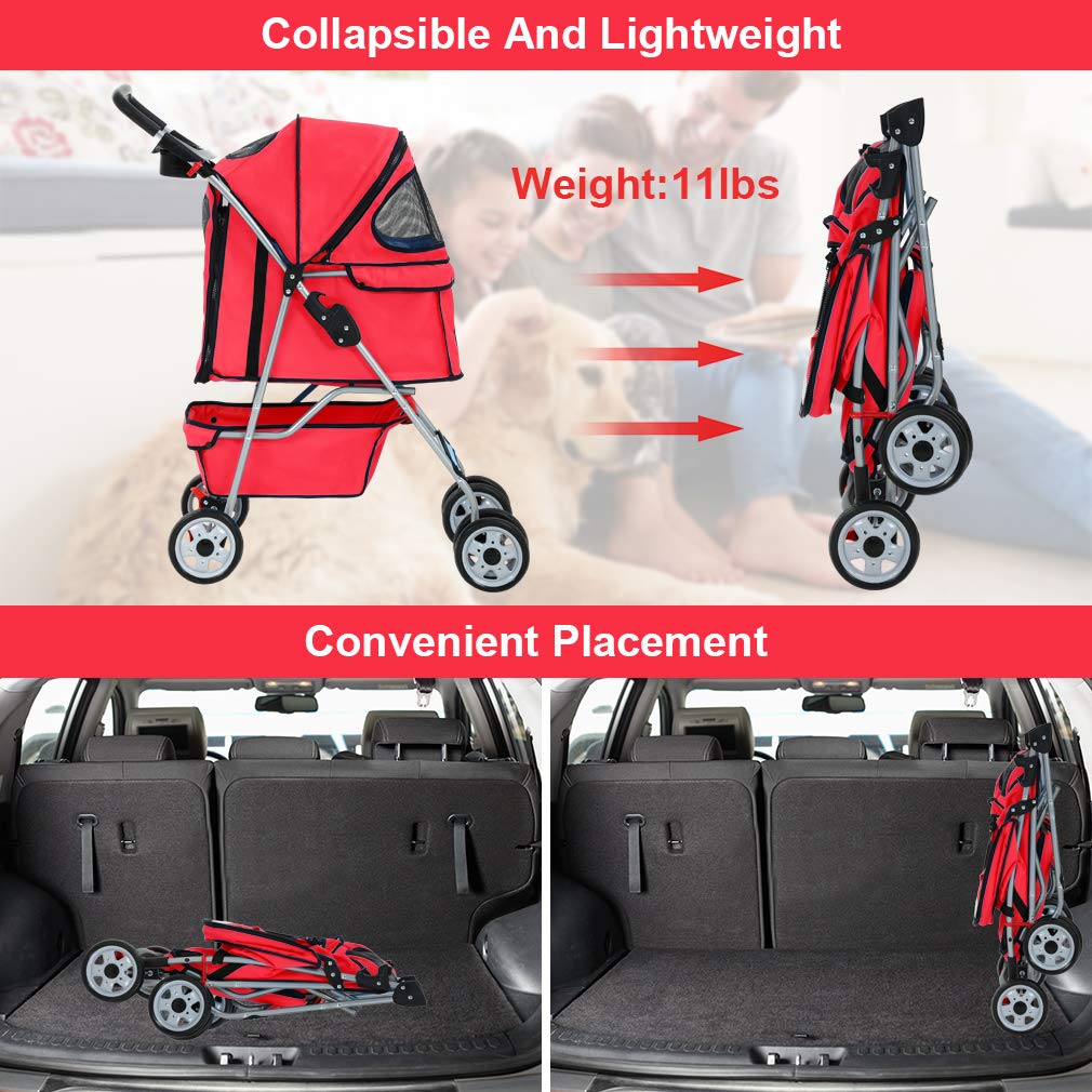 Pet Stroller Pet Carrier Dog Stroller Cat Stroller Folding Lightweight 4 Wheels Jogger Stroller with Storage Basket and Cup Holder