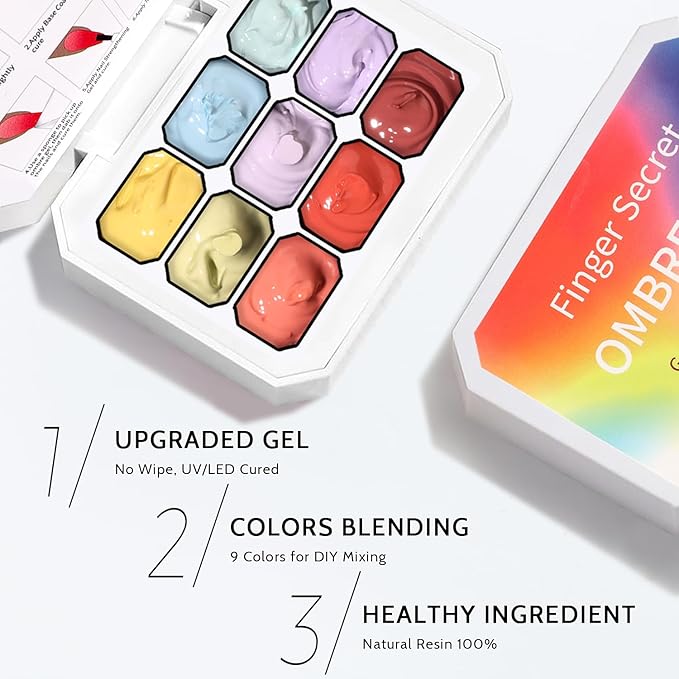 Christmas Gel Polish, 9 Colors Ombre Patting Gel Nail Polish Palette, 100 Sponges 6 Brushes 1Grabber, Blending Color Gradient Painting Nails Art, No Wipe, UV/LED Cured (Set 01)