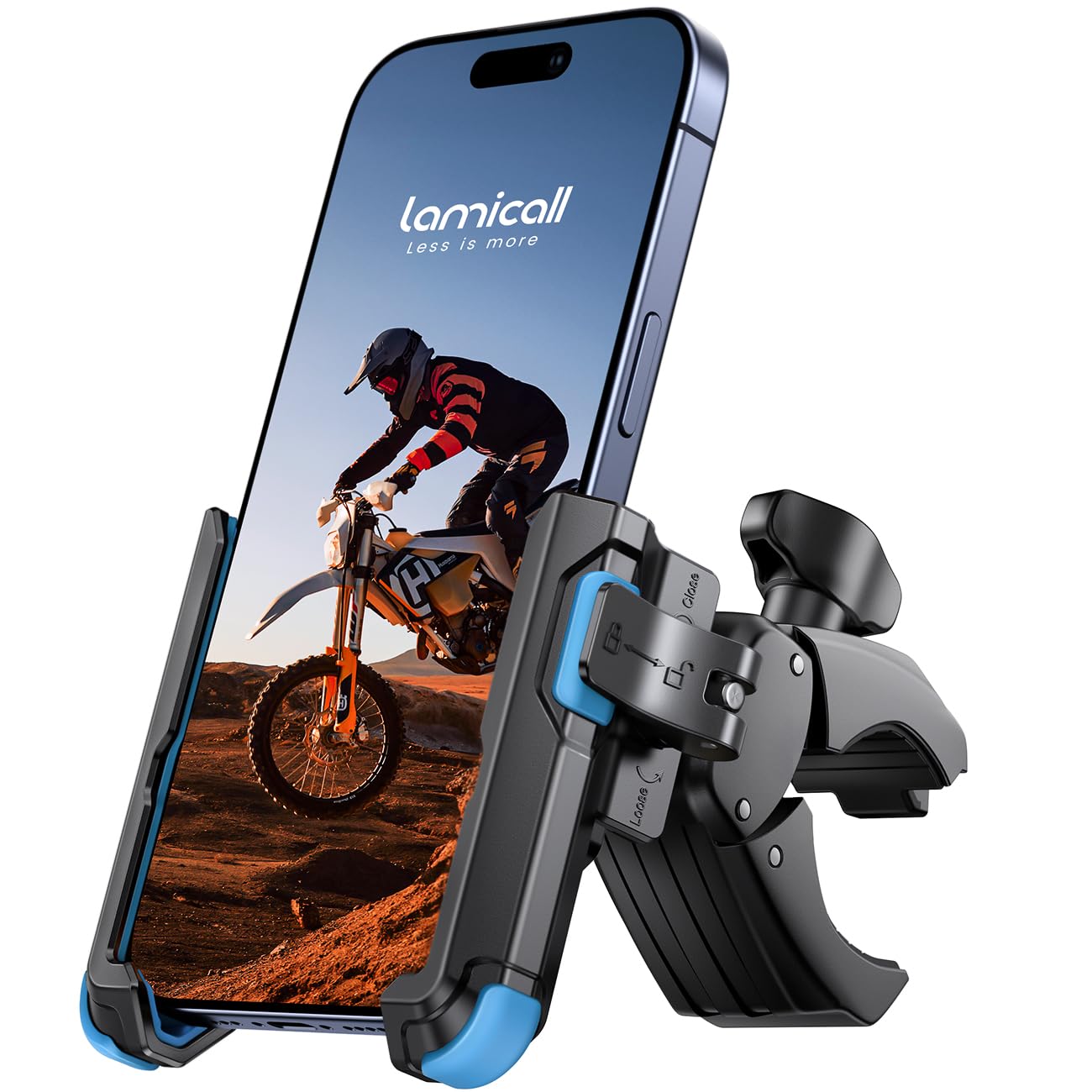 Lamicall Motorcycle Bike Phone Mount - [1s Quick Release] Bike Cell Phone Holder Clip, Bicycle Scooter Handlebar Clamp, Gifts for iPhone 17 16 15 14 Pro Max, Galaxy S25 S24 Ultra, 4.7-7" Phones, Blue