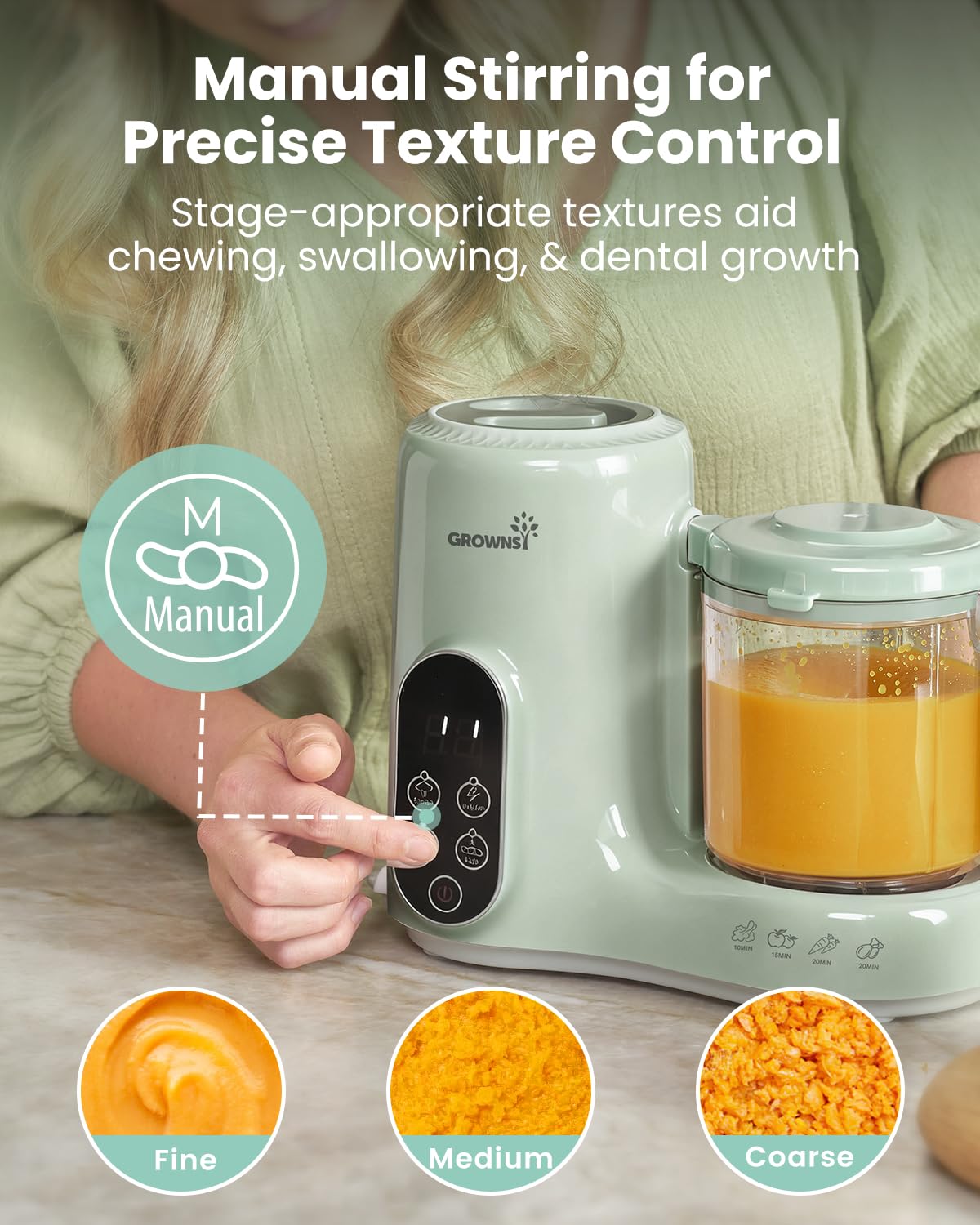 Grownsy Baby Food Maker with Steam Basket, One Step Baby Food Processor Steamer Puree Blender Grinder Mills Machine, Auto Cooking Grinding and Sterili-zing for Healthy Homemade Baby Food, Green