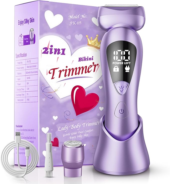 rategist Cordless Electric Razors for Women: Rechargeable Painless Bikini Trimmer for Body Hair - IPX7 Waterproof Shaver with LED Display for Face/Underarm/Leg Deep Purple