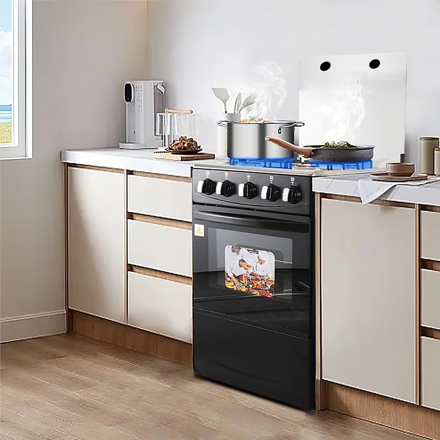 20" Freestanding LPG Oven - Equipped with 4 coil burners and Gas Stove with stainless steel 50L oven (Black: Automatic ignition)