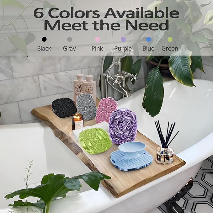 Soft Silicone Body Scrubber, Gentle Like a Hand Exfoliating Your Skin and Build Up Lather Easily, Back Large Suction Cup Easy to Store, Long-Lasting & Deep Clean (Gray)