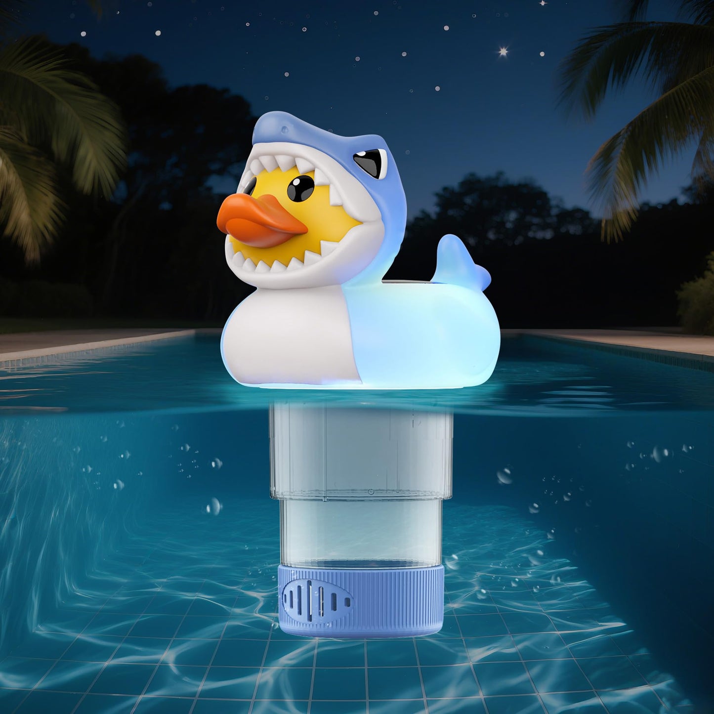 Doli Yearning Solar Pool Chlorine Floater for 3inch Tablets, Duck-Shark Chlorine Tablet Floater with Light, Auto Light up at Night for Pool, Hot Tub