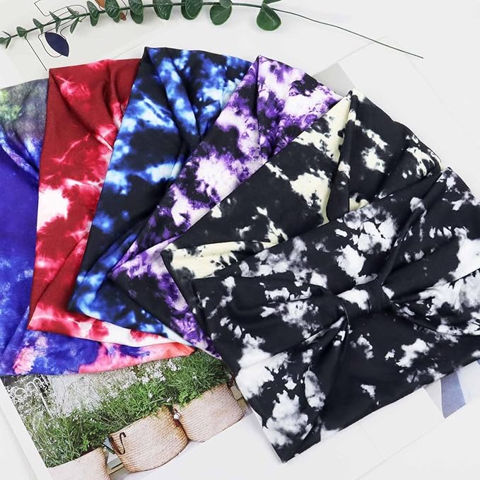 Awumbuk Wide Headbands for Women Knotted No Slip Head Bands Soft Turban Headband Hair Accessories Boho African Solid Color Head Wraps for Women Yoga Workout Pack of 6