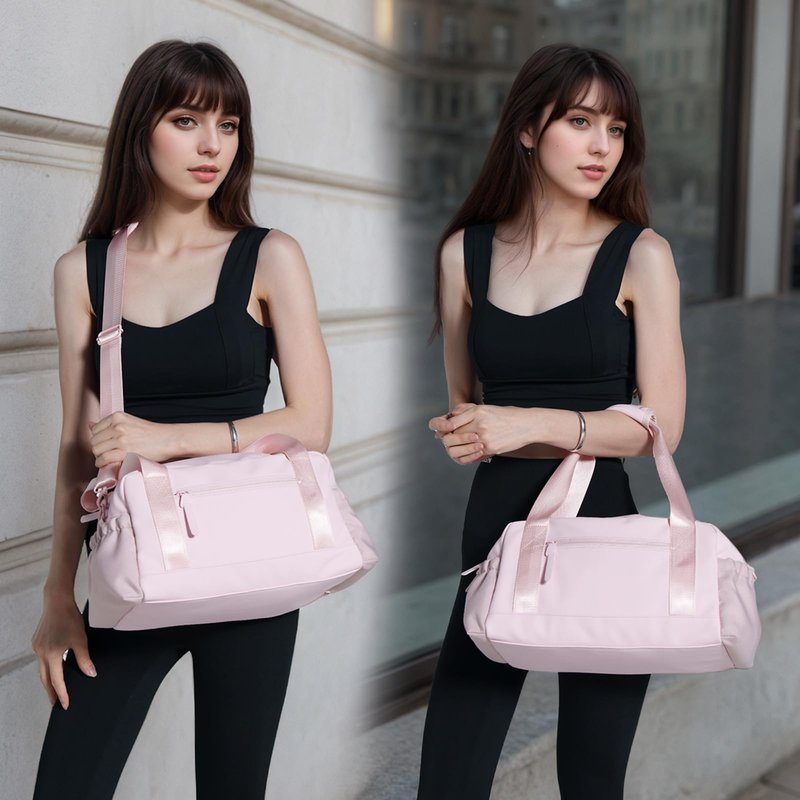Bucosd Small Gym Bag for Women, Mini Crossbody Gym Duffle Bag with Wet Compartment, Carry on Gym Tote Bag for Workout Dance Sport Travel (Medium-Pink)