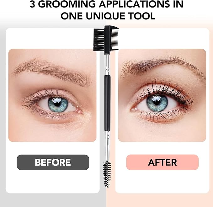 2pcs Eyebrow Eyelash Shaper Eyebrow Brush Comb Double Head Brush Makeup Grooming Tool Cosmetic with 3 Different Spoolie Brushes for Separating Lashes, Eliminating Mascara Clumps, Grooming Brows