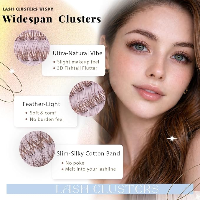 Brown Lash Clusters, Natural Wispy Lash Cluster Eyelash Extensions 320 Pcs C Curl 10-16mm Individual Fluffy False Eyelashes Thin Band DIY for Beginners at Home
