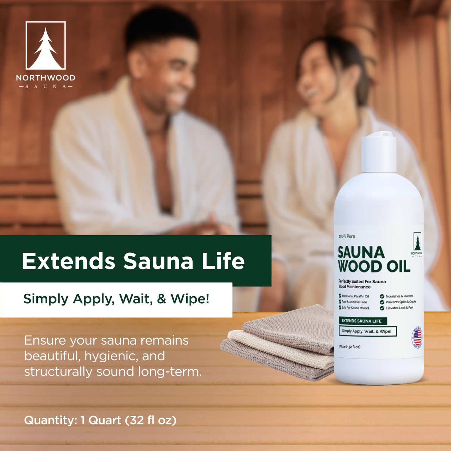 Northwood Sauna - Sauna Wood Oil - 100% Pure Paraffin Oil - Traditional Sauna Sealer - 1 Quart (32 Fl Oz)