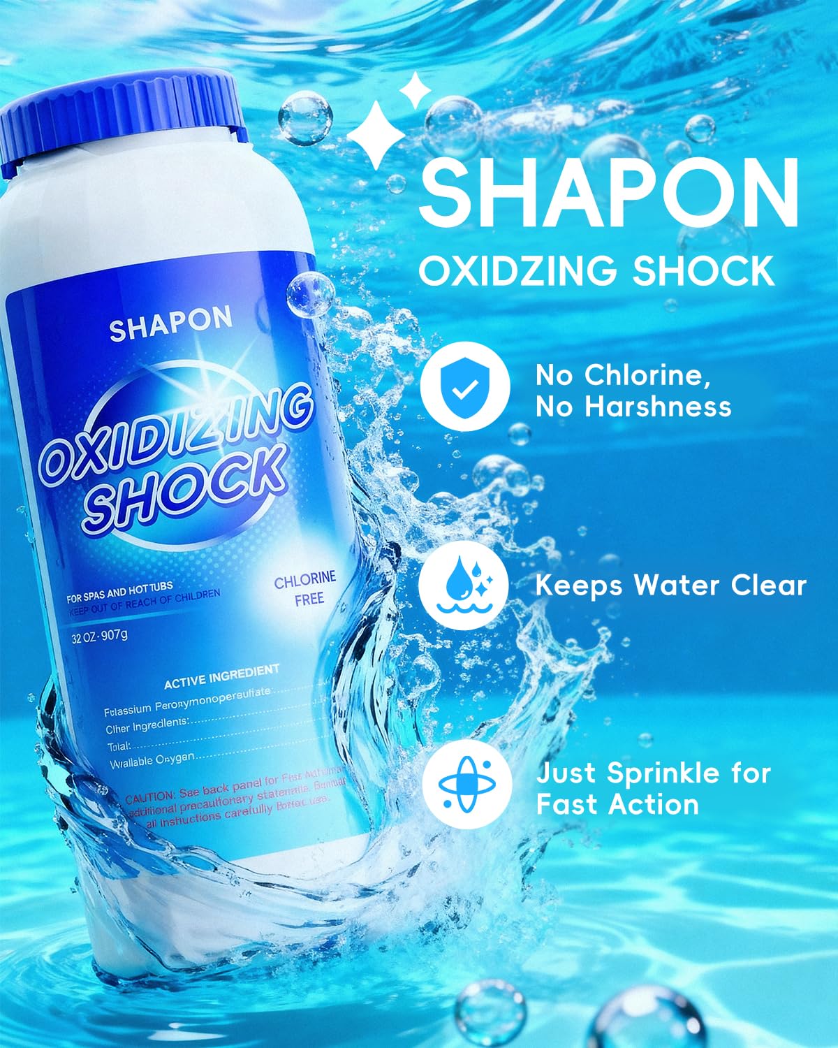 SHAPON 32 Oz Non-Chlorine Hot Tubs Shock, Spa Oxidizer for Clean Water (2 Pack)