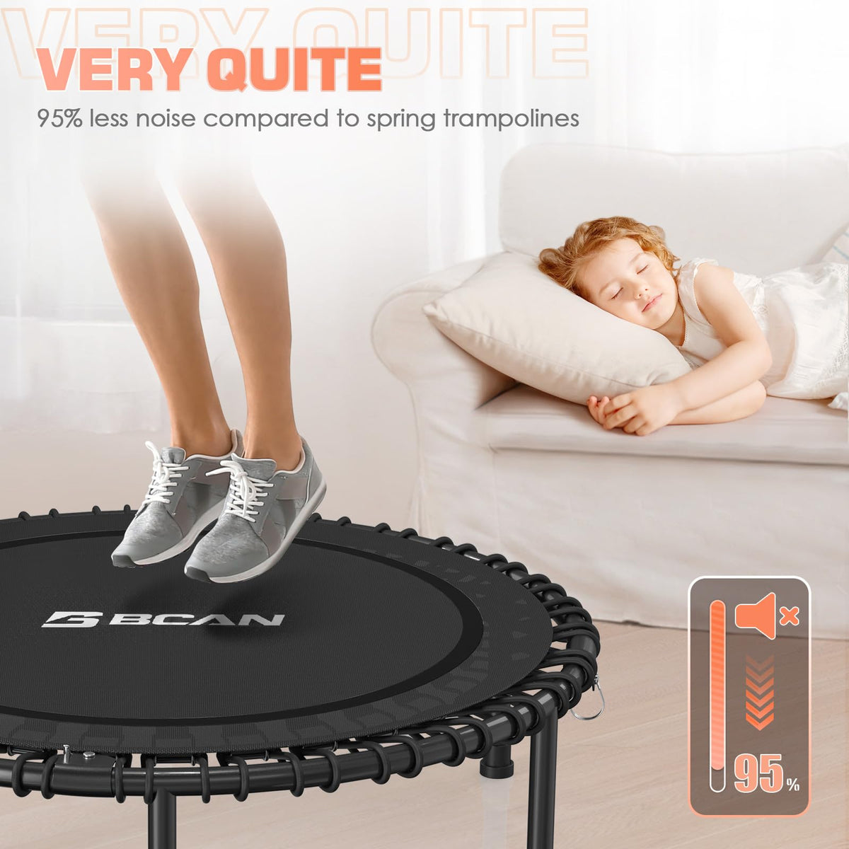 BCAN 450/550LBS Rebounder Trampoline for Adults, 40"/48" Foldable Mini Trampoline with Durable Bungees, Quiet & Stable Exercise Rebounder Trampoline for Indoor/Garden Workout- 40IN-Red