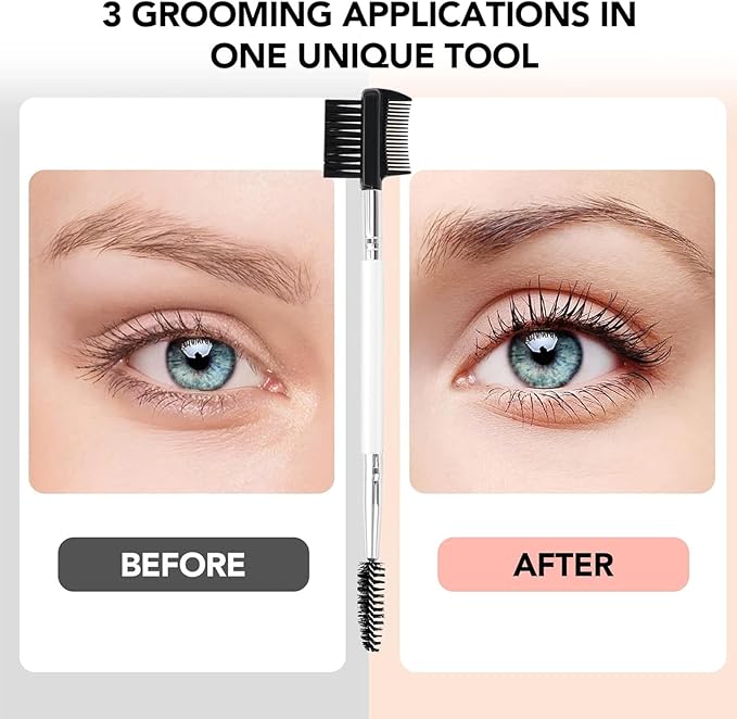 3 Head Eyebrow Eyelash Shaper Eyelash Comb Double Head Brush Makeup Grooming Tool cosmetic with 3 Different Spoolie Brushes for Separating Lashes, Eliminating Mascara Clumps, Grooming and Shaping Brow