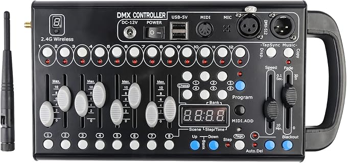 Wireless Dmx Controller 192 Channel Dmx Light Controller for Dj Lights, Dmx Controllers with Midi Portable Dmx 512 Controller, Dmx512 Lighting Controller Dmx Control Board for Stage Lights Dmx Console