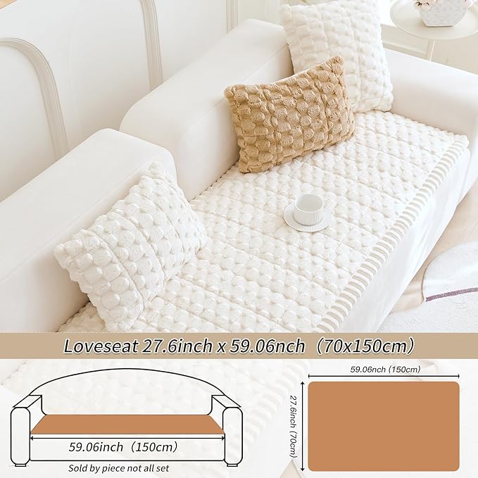 Couch Cover for Dogs Washable,Non Slip Fuzzy Durable Couch Covers for 3 Cushion Sofa Pet Friendly Sofa Cover Dog Thick Soft Slipcovers Protector Couches Mat Bed (Beige, 27.6" x 59"/70 x 150cm)